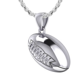 US Jewels Men's Large 925 Sterling Silver 20mm 3D Football Pendant 2.2mm Rope Chain Necklace, 22in