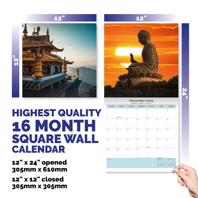 Dayplanner Publishing Buddha Calendar 2025, Large Square Wall Calendar, 16