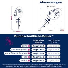 Tattwo.me Temporary Tattoos for Adults and Kids 2 Weeks Waterproof - Face - Vegetable Ink - EU Cosmetic Certificate - (M0024)