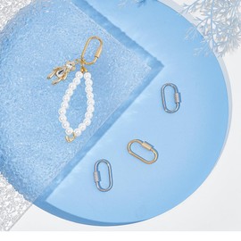 UNICRAFTALE 4pcs 2 Colours Stainless Steel Screw Carabiner Lock Charms, Metal Oval Buckle Pendant, Geometric Pattern Clasps Pendant Use for DIY Necklaces Making Crafts