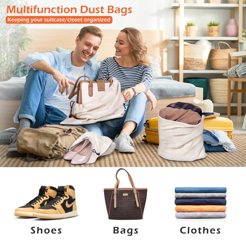 MISSLO Cotton Breathable Dust-proof Drawstring Storage Pouch Bag (Pack 3