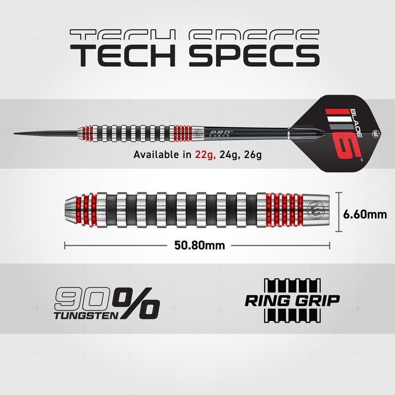 WINMAU Advance 500 Series Red 22g Darts with Dart Flights