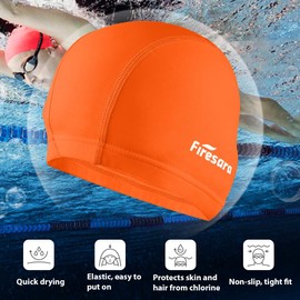 Lycra Swimming Cap, Firesara Swim Cap Anti-Tear Swim Hat Comfortable No-Slip for Men Women Long Short Hair Adult Boys Girls-Orange