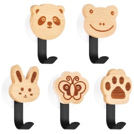 Pack of 5 Children's Wooden Coat Hooks in Animal Shape, for Children's Room, Coat Hooks with Beech, Soft and Elegant Colours, Ideal for Coats, Hats and Bags
