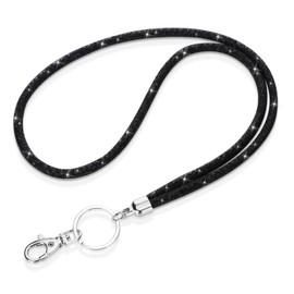 Soleebee Card Holder Lanyard Bling Rhinestone Lanyard with Key Ring Crystal Collar Women's Necklace Kit for ID Card Holder Key Ring, black