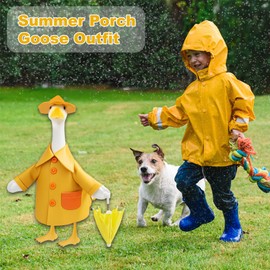 Lodaxu Raincoat Porch Goose Outfit for Large 23" High Cement or Plastic Goose Statue, Spring Yard Goose Cloths with Yellow Umbrella Decor for Outdoor Lawn Gaden Patio