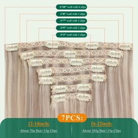 Easyouth Real Hair Clip in Extensions Blonde Highlight Remy Hair Extensions Clip in Real Hair Ash Blonde Highlight Bleach Blonde Clip in Hair Extensions Human Hair 22 Inch 120g 7Pcs