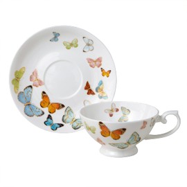 Gracie Bone China Butterfly TeaCup And Saucer 8-Ounce (Set of 2)