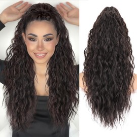 ORSUNCER Ponytail Extension Claw 22" Curly Pony Tail Clip in Claw Hair Extensions Fluffy Natural Looking Synthetic Hairpiece for Women Black Brown