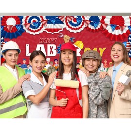Lofaris Happy Labor Day Banner Backdrop Labor Day Party Decorations USA American Flag Patriotic Celebration Party Supplies for Home Classroom Offical Outdoor Indoor Photo Booth Props 70.8x43.3