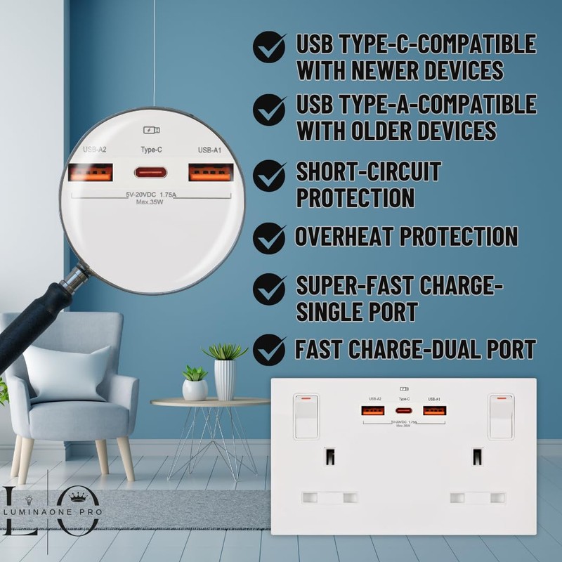 Double Socket with USB | Type-C + USB-A | 35W
