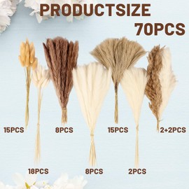 70 Pcs Pampas Grass Decor, Artificial Dried Flowers for Vase, Boho Home Decor, Wedding Table Arrangements, DIY Craft Projects
