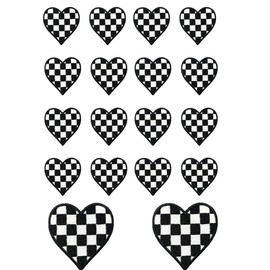 18 pcs Heart Iron on Patches, Classic Black White Checkered Decorative Applique, Applique Patches Decoration, Cute Heart Shape Iron on,for Clothes,Hats,Crafts,Bags