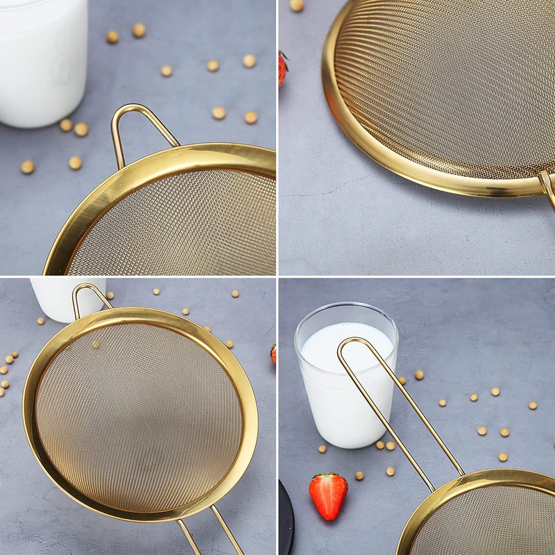 Black Fine Mesh Strainer 3 Piece Set, Black Flour Strainer
