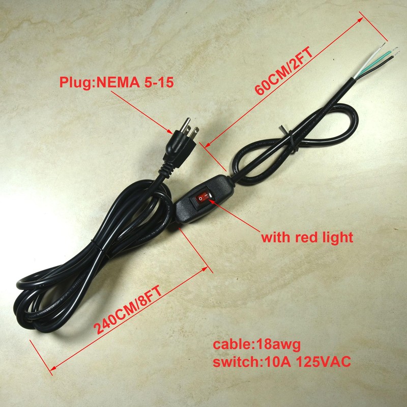 18AWG Replacement Power Cord Open End with On/Off Power Switch