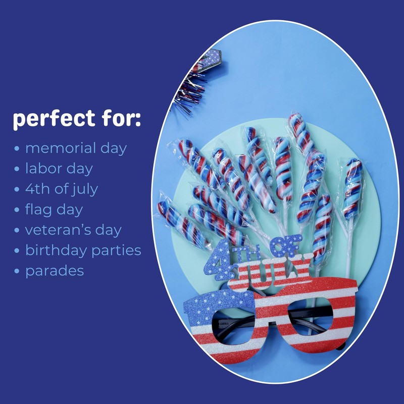 Sweetzo Red, White and Blue Twist Candy Lollipops, Bulk Individually