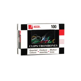 ACCO Vinyl Coated Coloured Paper Clips, 1-1/8-Inch Size, Assorted Colours, Box of 100 Clips (5050572522)
