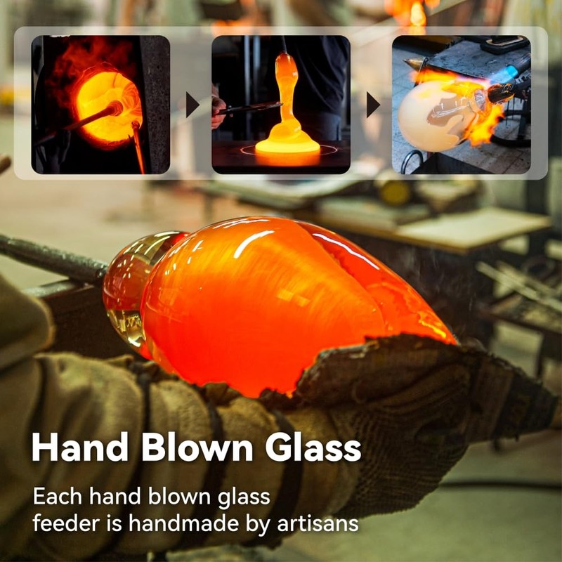 2 Pack Unique Hand Blown Glass Hummingbird Feeders for Outdoors