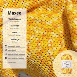 Maxee 250 g (5 x 50 g) Hand Knitting Yarn, Colourful Gradient, Crochet Wool, Acrylic Yarn for Knitting, Cotton Wool, Multicoloured Yarn for Knitting, Crochet and Crafts (Rainbow)