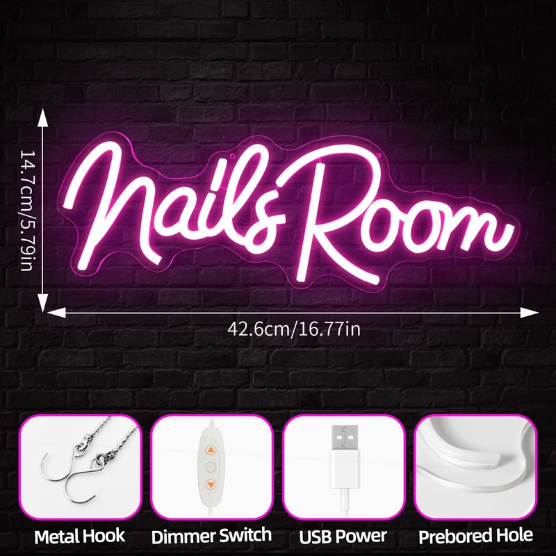 hhuohuona Nails Room Neon Sign Nail Salon Led Sign Dimmable