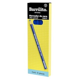 Barrilito Lápiz Marcador de cera Azul, caja con 12 piezas. 12MCZ