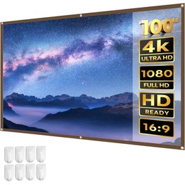 [4K HD anti-glare screen] 100-inch portable projection screen, 16:9 widescreen, foldable without wrinkles, suitable for home theater, outdoor movies, conference presentations, supports front and rear