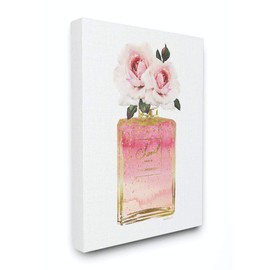 Stupell Industries Pink and Gold Ombre Perfume Bottle with Roses Stretched Canvas Wall Art, 16x20, Multi-Color
