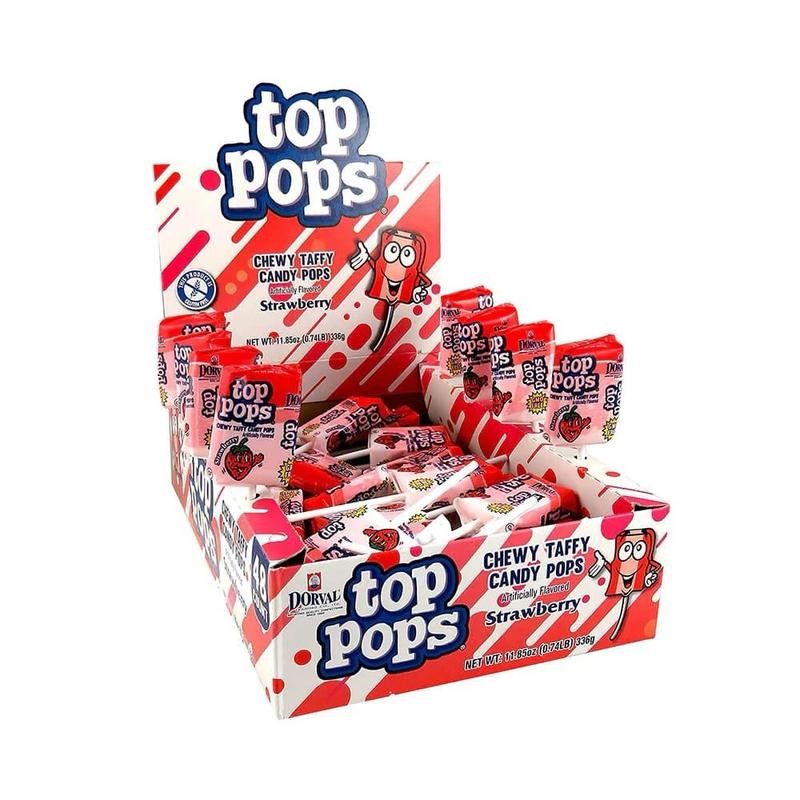 Taffy Pop Tops Candy 48 Count Box Assorted Flavors -