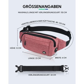 WATERFLY Bum Bag Waist Bag Men Women: Small Belt Bag Sport Bum Hip Bag Men Women Waist Fanny Pack with Extension Strap for Travel Hiking Dog Training Outdoor, pink, money belt