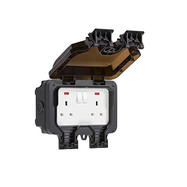 Knightsbridge OP9N Outdoor Weatherproof Double Socket IP66, Black,84.0 mm*153.0 mm*170.0
