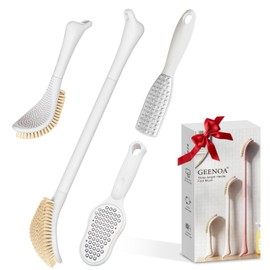 GEENOA New Foot Brush & Foot Files Set(3PCS), 3-IN-1 Foot Scrubber with Long Handle, 10.2’’-27.5’’Adjustable Foot Scrub Brush and 2 Upgrade Foot File Callus Remover, Gift-Box Packed(White+2*Foot File)