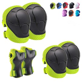 CKE Children's Knee Pads for Children Elbow Pads Protective Devices for Boys Girls 2-14 Years Old Children's Protective Equipment Set for Skating Cycling Bicycle Roller Blading Roll Green