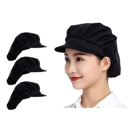 Maifunn Sanitary Caps, Set of 3, Kitchen, Hygienic Hat, Food Service Hat, Factory, Breathable, Hair Half Net, Solid Color, Unisex, MZ8001-Black, Free Size