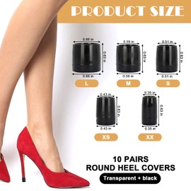 Dcoteh 10 Pairs Transparent High Heel Protectors - Non-Slip Anti-Noise Heel Caps for Grass, Gravel, Wetlands & Outdoor Events - 5 Size Tip Covers for Stilettos