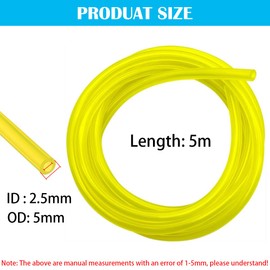CTRICALVER 2.5x5mm Petrol Pipe, Universal Fuel Line Hose Tube, 5m, Yellow, Polyurethane (PU), with Pipe Cutter, for Mower Strimmer, Chainsaws, Blowers, Pressure Washers