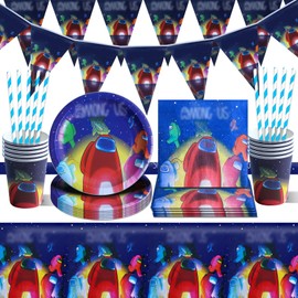 52 PCS Amon Geburtstag Set, Amon Geburtstag Deko, Amon Geburtstag Party Set, Geburtstag Party Dekorationen Supplies Für Kinder, Geburtstagsparty Zubehör, Pappbecher, Papierstrohhalme, Pappteller