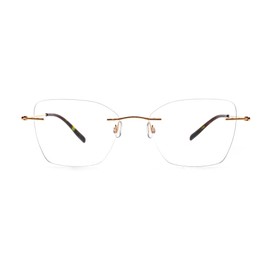 FAA'N Rimless Square Aviator Cat Eye Titanium Clear Fake Glasses Women Non Prescription Eyeglasses(Pink Gold)
