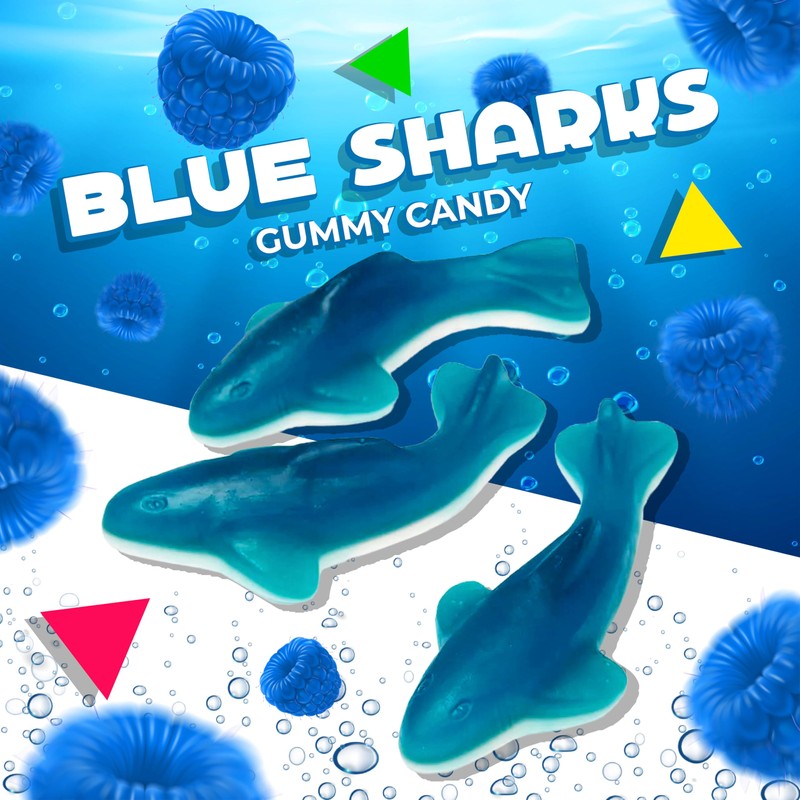 Blue Sharks Gummy Candy | 1 Pound Bag | Blue