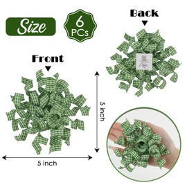 AIMUDI Green Gingham Curly Bows for Gift Wrapping 5'' Christmas Curly Bows Self Adhesive Gift Wrap Bows for Christmas Gifts, Treat Bags, Wine Bottles Party Holiday Decorations - 6 Counts