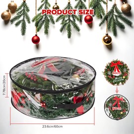 3 Pack Clear Christmas Wreath Garland Storage Bag, Waterproof Holiday Décor Xmas Decorations Ornaments Storage Bags With Zippers and Handle