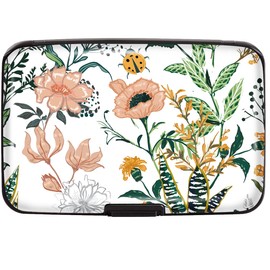 Coco Rossi Mini Credit Card Holder for Women,RFID Blocking Slim Hard Card Case ID Case Travel Wallet,White Flowers.