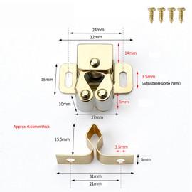 Leliafleury 8Pcs Double Roller Catches Cabinet Door Latch Door Catches with Screws for Cabinet Wardrobe Furniture (Gold)