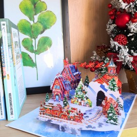 HEARTAGS Village Pop Up Christmas Cards, 3D Gingerbread Christmas Cards, 6" x 8" Popup Christmas Card For Husband, Wife, Kids, Mom, Teacher, Son, Daughter, Christmas Cards With Envelopes and Note Card