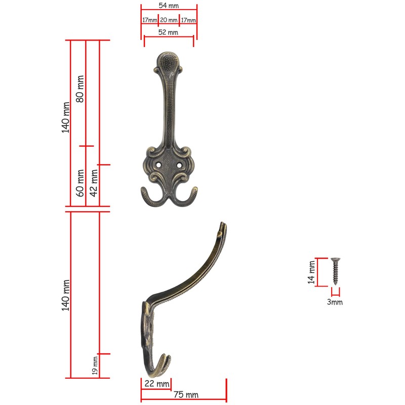 Fuxxer® Classic Coat Hooks Double Hooks Hat Hooks Clothes Hooks
