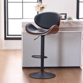 YOUNIKE Bar Stool Black 1PC Adjustable Swivel Bentwood Barstools for Kitchen Island Faux Leather Upholstered Counter Stools with Back and Footrest