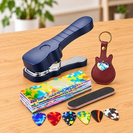 Guitar Pick Punch Kit for DIY Picks – Metal Manual Pick Maker with 15 Variety Strips for Guitar Players & Home Studios
