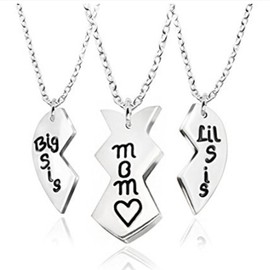 3pcs Stainless Steel Mother Daughter Pendant Necklace - Mom Big Little Sister