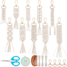 ACRNIGHEET 10PCS DIY Macrame Wristlet Keychain Kit for Adults Beginners Boho Macrame Wristlet with Tassel Craft Kit Gift Keychain Making Kit for Adult Purse Phone Includes Instruction