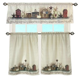 EZ.enjoy Country Hearts and Stars Window Curtain Valance for Decorative Rod Pocket 58 X 18 Inches