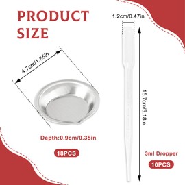 18 PCS Stainless Steel Painting Color Palette and10 Pcs 3ml Eyedroppers, Artist Watercolours Paint Mixing Palette Tray, Pigment Mixing Cups for DIY Art Craft Painting, Model Painting (Silver)